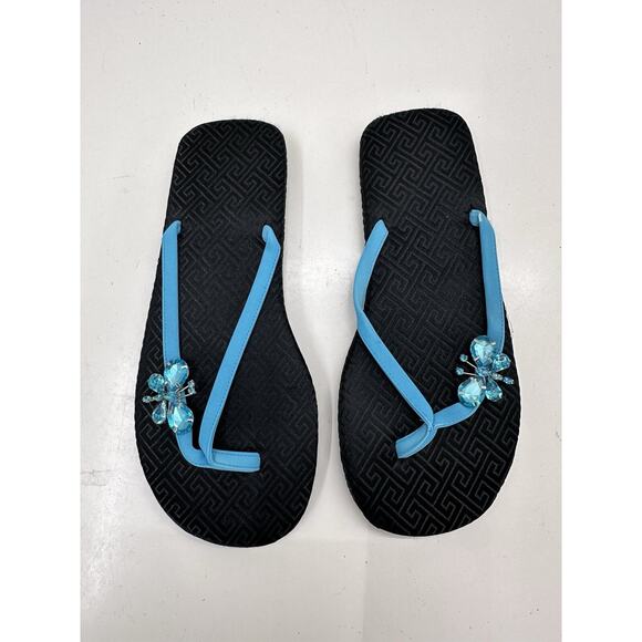 Casual Corner Annex Womens Flip Flops Size 6 Blue Rhinestone Butterfly Thong NEW - Picture 1 of 10